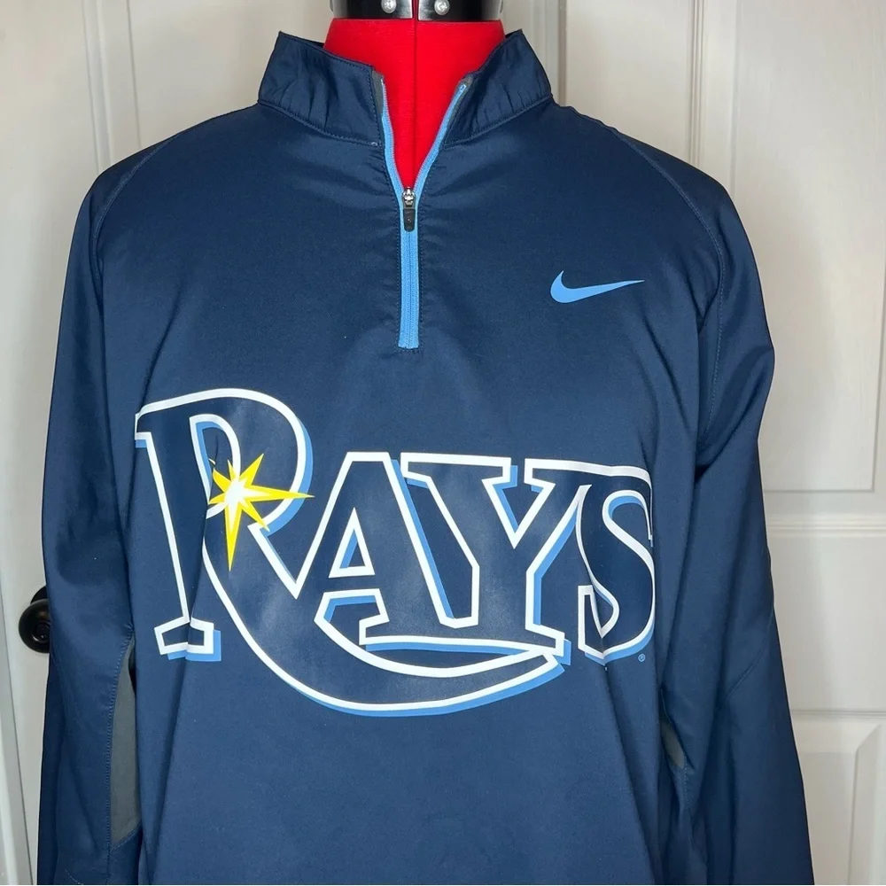 Nike Tampa Bay Rays Vented Pullover Jacket Navy Blue Lightweight 1/4 Zip Mens L